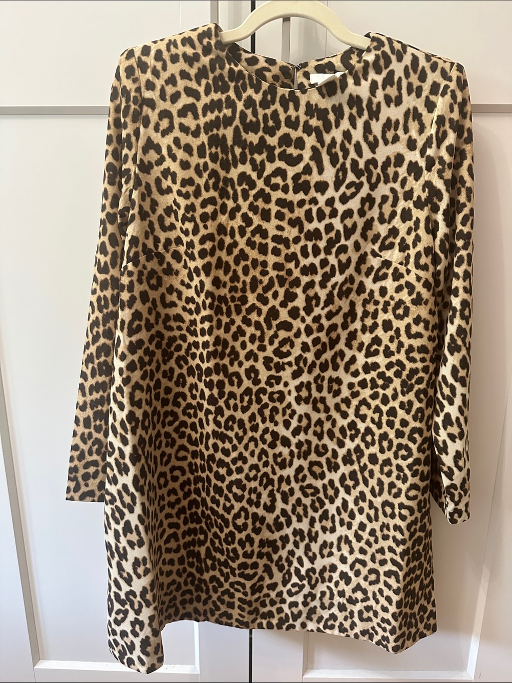 H&M Leopard Print Long Sleeve Shift Dress - Tan/Black